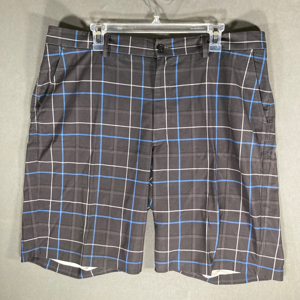 Izod Golf Shorts Mens 40 Blue White‎ Gray Plaid Flat Front Casual
